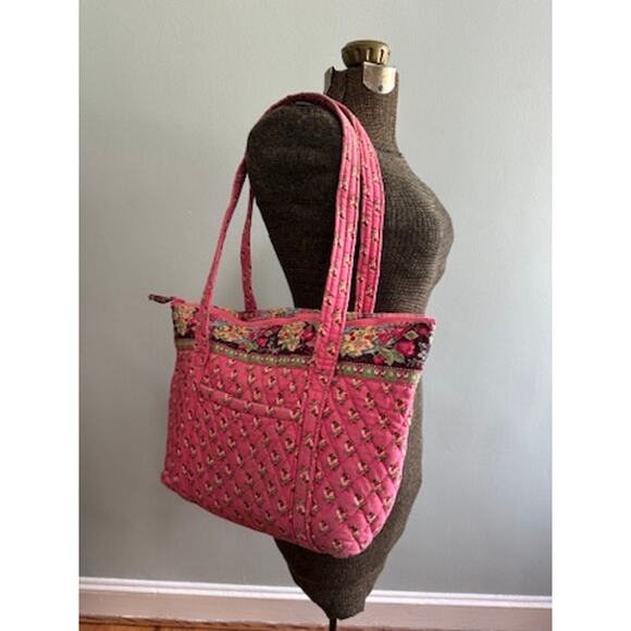 Vera Bradley retired pink pansey medium zipper tote - Picture 1 of 11